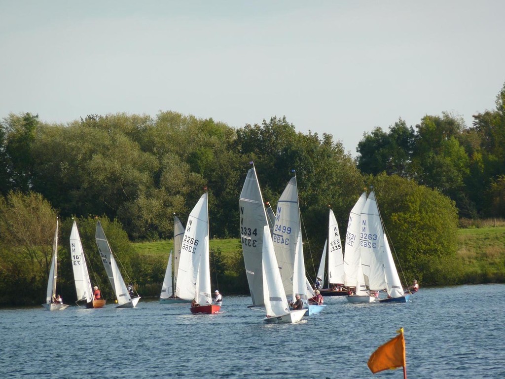 The fleet being led down to the leeward mark by Bernard and Ellie Clark - National 12 Open Meeting at Ripon SC 2011 © Sarah Chadwick